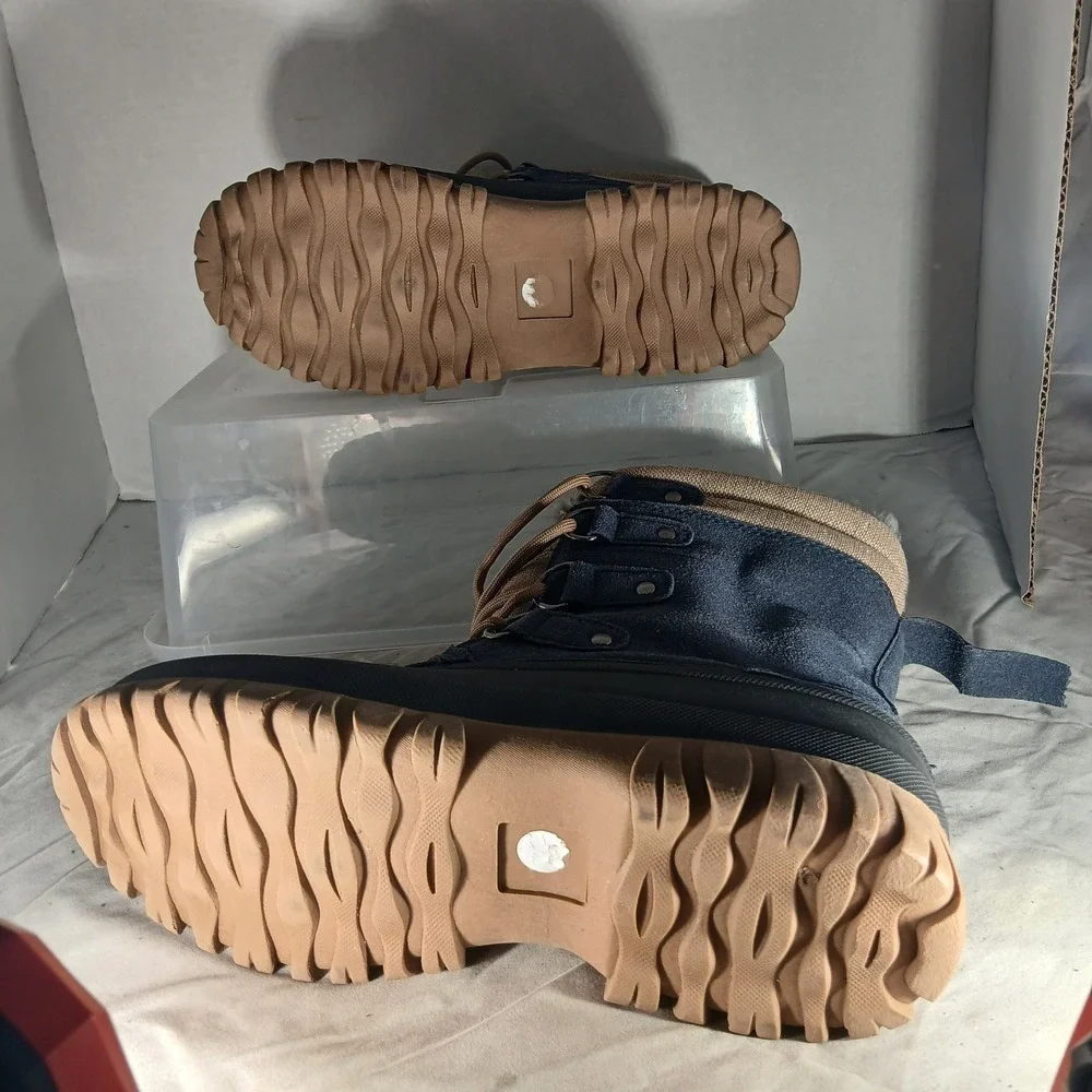 Mishansha Mens Snow Boots‎ Navy Blue Tan Duck Boots Faux Fur Lined Size 7